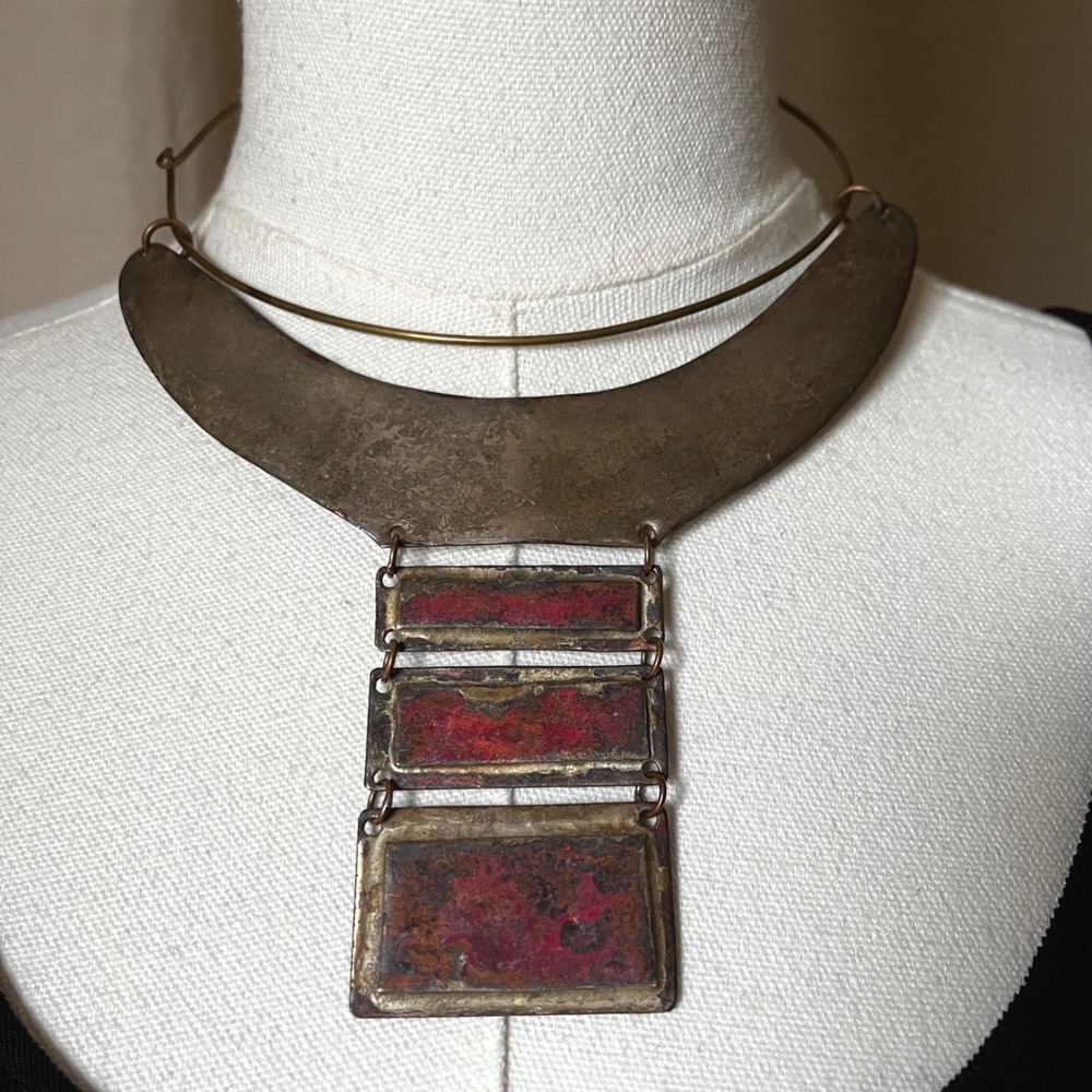 Ed Gray 1979 Signed Brutalist Copper Collar Necklace Modernist Wearable Art
